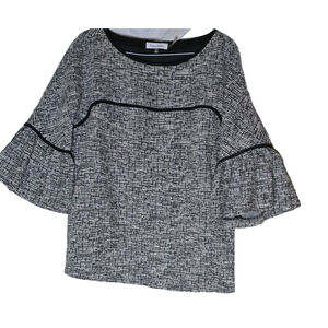 Calvin Klein Womens S P White Black 3/4 Bell Sleeve Top Liner